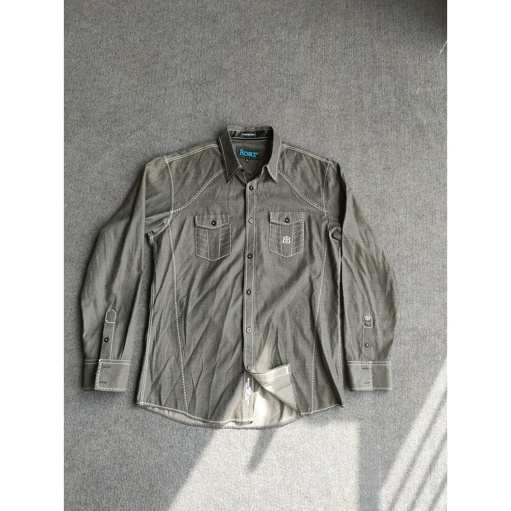 ROAR Men’s Shirt Size L Gray Foundation Button Up Long Sleeve Front Pockets